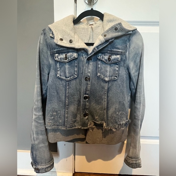 Free People Crop Denim Jacket with Sweatshirt Hood - Picture 6 of 6